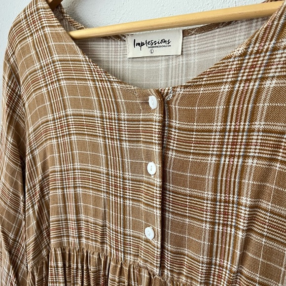 Impressions Tan Plaid Button-Up Dress - Picture 4 of 6